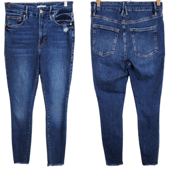 Good American Good Legs High Rise Skinny Jeans Distressed Frayed Hem 28 6 - Picture 1 of 12